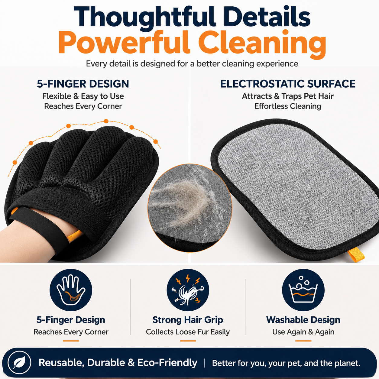 STASHLY™ Reusable Pet Hair Removal Glove | Magic Five-Finger Cleaner for Dogs & Cats