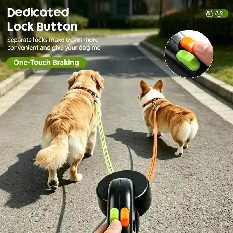 Dual Retractable Dog Leash with LED Light & 360° No-Tangle Swivel