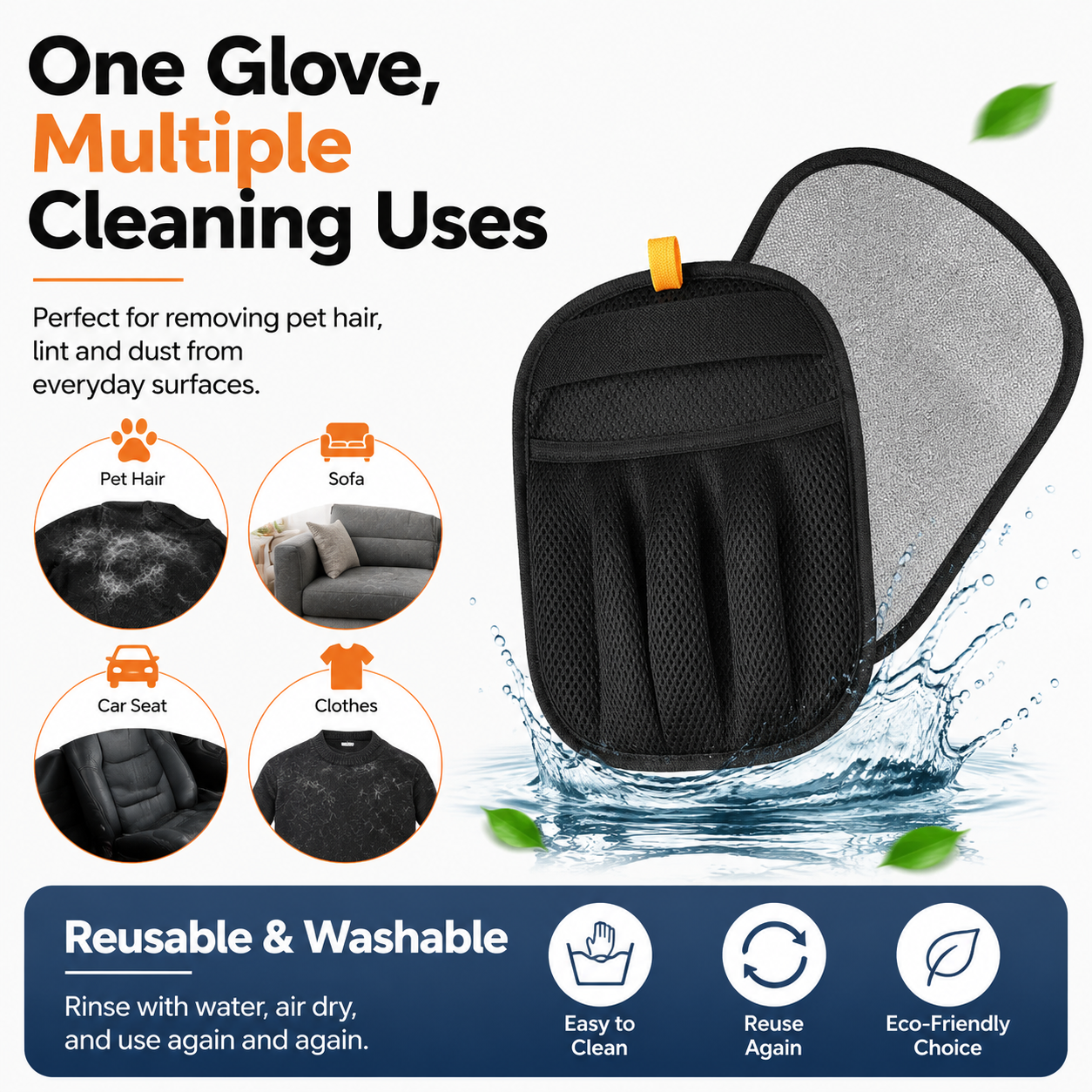 STASHLY™ Reusable Pet Hair Removal Glove | Magic Five-Finger Cleaner for Dogs & Cats